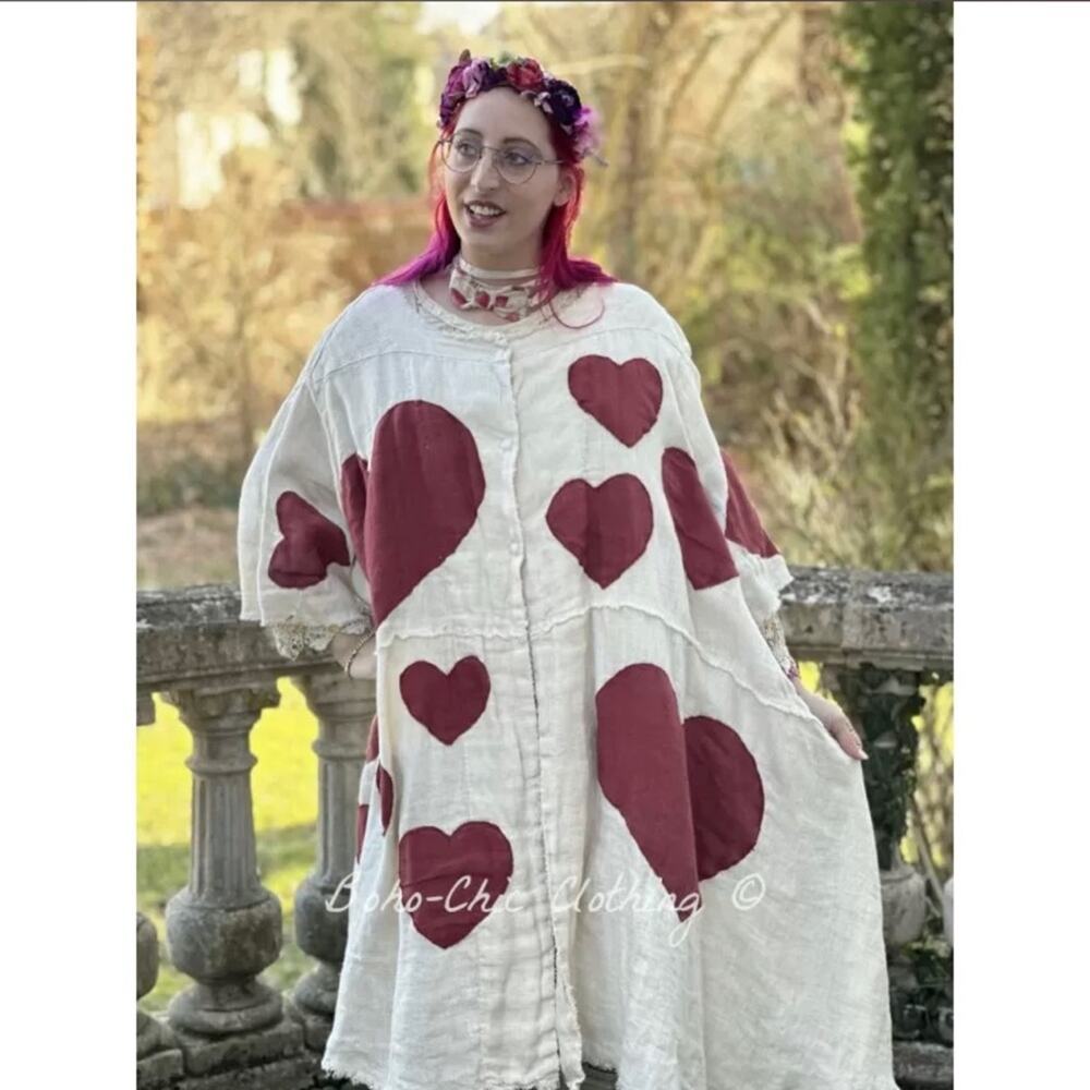 Magnolia Pearl Kimi Koat in Love ❤️ Linen Heart Appliqué Jacket, One Size, Rare - Picture 14 of 14